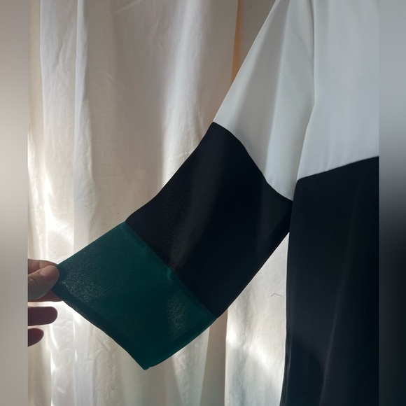 LuLu's Color Block Polyester Midi Dress Green, Black, White Scoop Neck Sz L - Picture 4 of 6